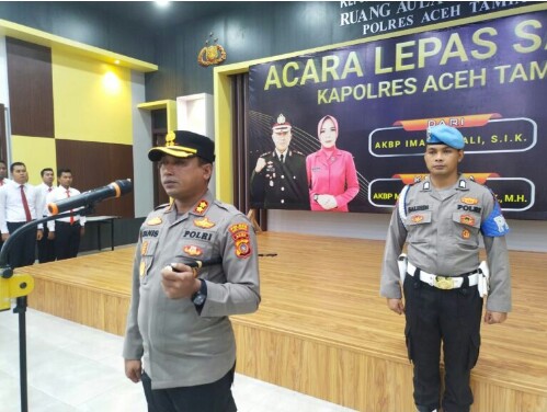 Kapolres  Aceh Tamiang Pimpin Apel Perdana di Gedung Aula Dhira Brata