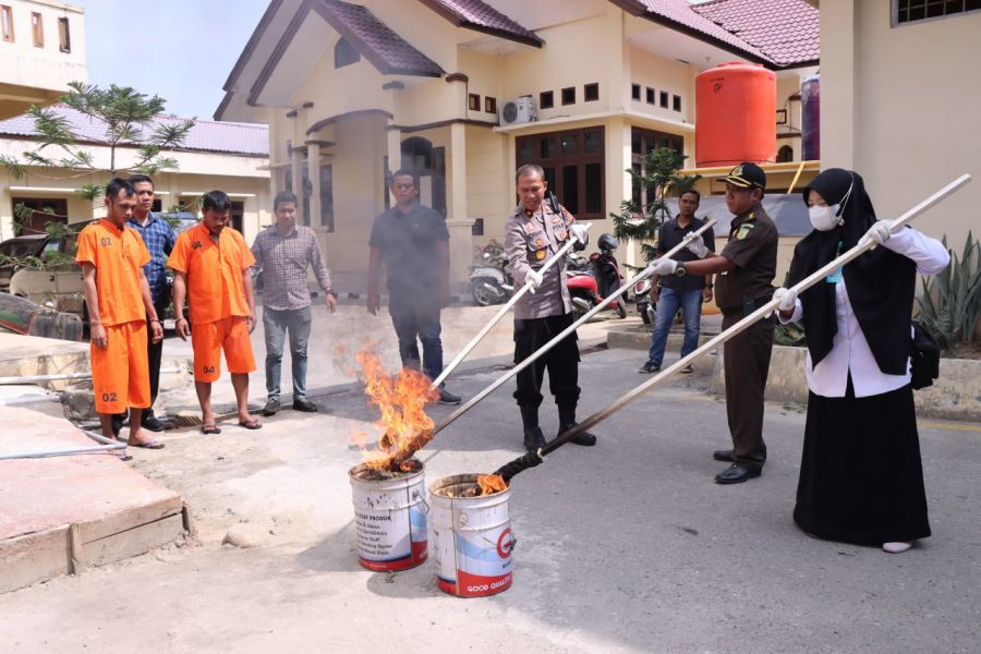 Pemusnahan Barang Bukti Sabu dan Ganja di Mapolres Langsa dari Berbagai Kasus Narkotika